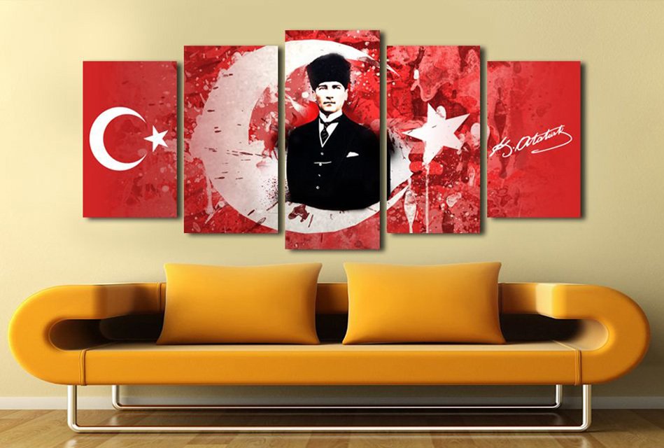 5 Parça Ay Yıldız Temalı Mustafa Kemal Atatürk Tablo
