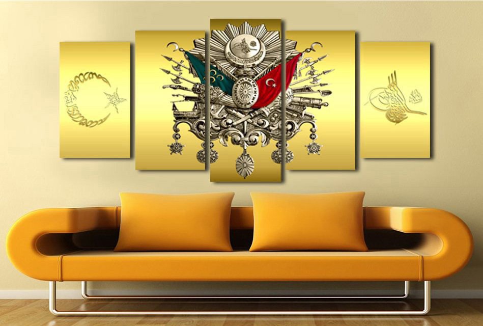 5 Parça Gold Zemin Osmanlı Arma Kanvas Tablo