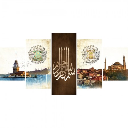 5 Parça İstanbul Temalı Kanvas Tablo - Thumbnail