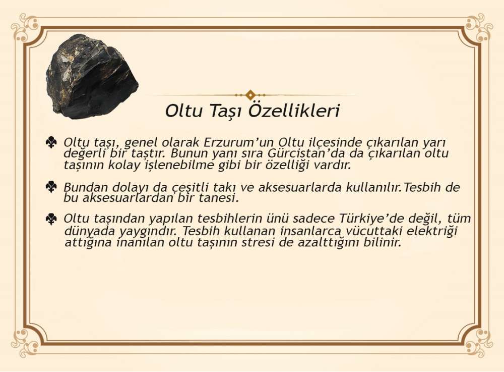 925 Ayar Gümüş Anadolu Desen Püsküllü Gümüş İşlemeli Rus Oltu Tesbih