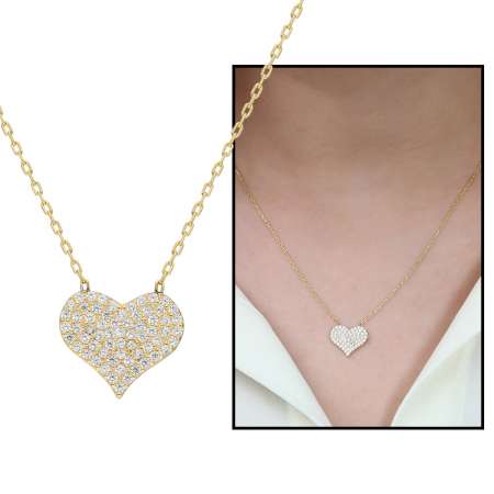 Beyaz Zirkon Taşlı Kalp 925 Ayar Gümüş Bayan Kolye - Thumbnail
