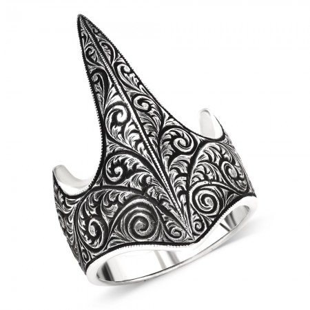 Özel Tasarım Eskitme Renk 925 Ayar Gümüş Okçu (Zihgir) Yüzüğü - Thumbnail