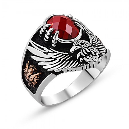 925 Ayar Gümüş Özel Tasarım Son İmparator Yüzüğü (kırmızı Taşlı) - Thumbnail