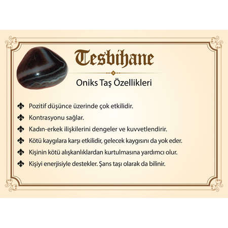 925 Ayar Gümüş Tuğra Püsküllü Küre Kesim Siyah Oniks Doğaltaş Tesbih - Thumbnail