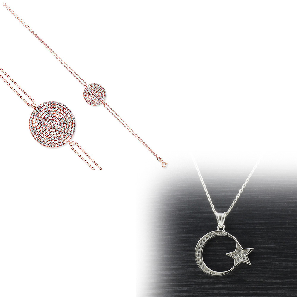 925 Ayar Gümüş Bileklik - Kolye İkili Set (M-9)