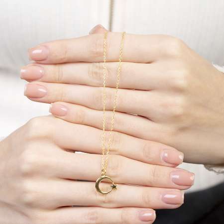 Ayyıldız Tasarım Gold Renk 925 Ayar Gümüş Kadın Kolye - Thumbnail