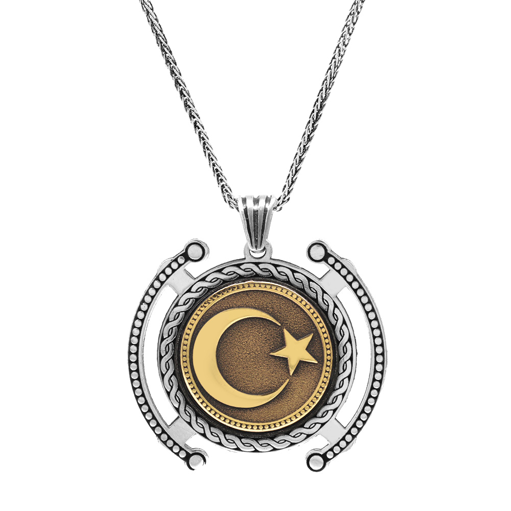 Ayyıldız Temalı Kalın Zincirli 925 Ayar Gümüş Madalyon