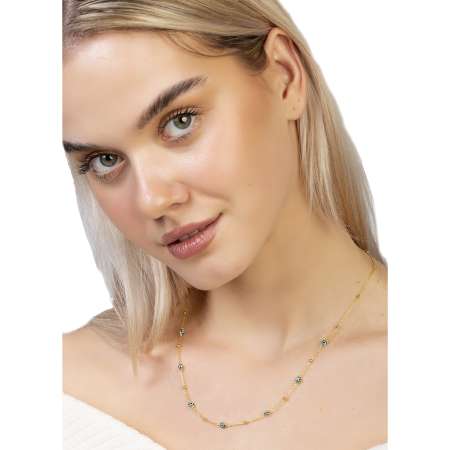 Basic Model Nazar Boncuğu Detaylı Gold Renk 925 Ayar Gümüş Kadın Şans Kolyesi - Thumbnail