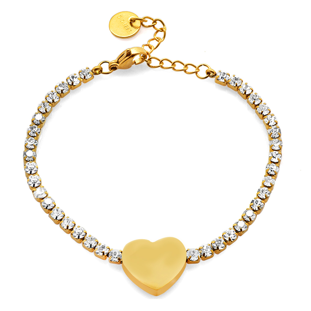 Beyaz Zirkon Taşlı Kalp Tasarım Gold Renk Kişiye Özel İsim Yazılı Çelik Kadın Bileklik