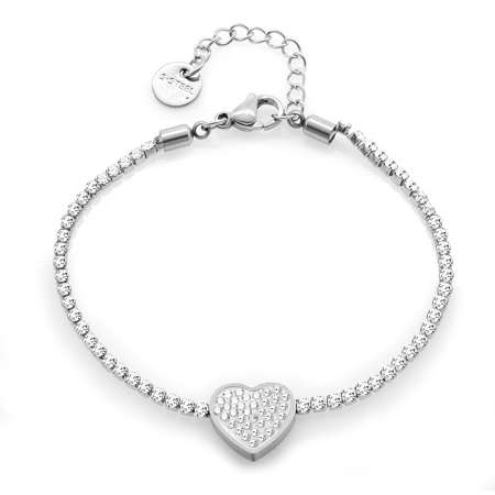 Beyaz Zirkon Taşlı Kalp Tasarım Silver Renk Çelik Kadın Bileklik - Thumbnail
