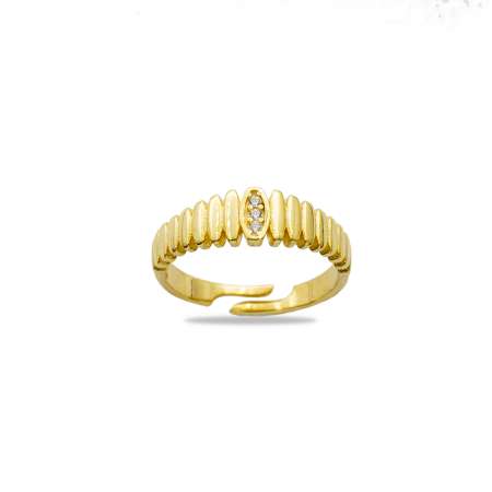 Beyaz Zirkon Taşlı Merdiven Tasarım Gold Renk Free Size 925 Ayar Gümüş Kadın Yüzük - Thumbnail