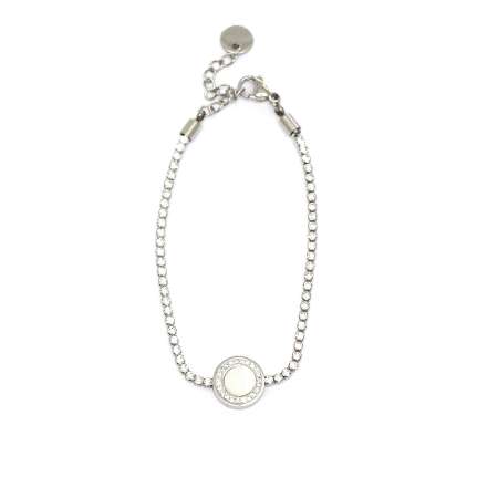 Beyaz Zirkon Taşlı Sedef Detaylı Silver Renk Çelik Kadın Bileklik - Thumbnail