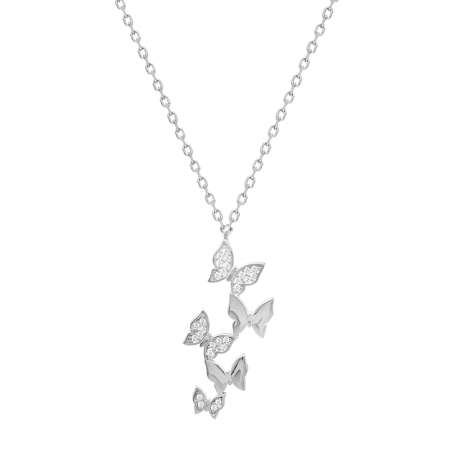 Beyaz Zirkon Taşlı Sıralı Kelebek Tasarım 925 Ayar Gümüş Kadın Kolye - Thumbnail