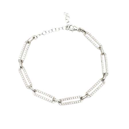 Beyaz Zirkon Taşlı Trend Tasarım Silver Renk 925 Ayar Gümüş Kadın Bileklik - Thumbnail