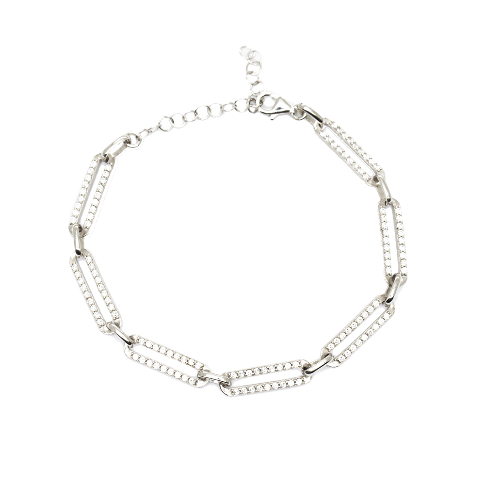 Beyaz Zirkon Taşlı Trend Tasarım Silver Renk 925 Ayar Gümüş Kadın Bileklik