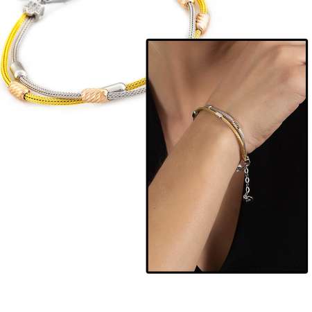 Çift Sıra Silver-Gold Renkli 925 Ayar Gümüş Dorika Kadın Bileklik - Thumbnail