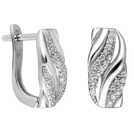 Çift Sıra Zirkon Taşlı Spiral Tasarım 925 Ayar Gümüş Bayan Küpe - Thumbnail