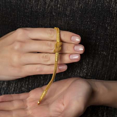 El İşçiliği Düğüm Tasarım Gold Renk 1000 Ayar Gümüş Kazaz Bileklik - Thumbnail