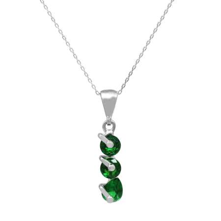 Faset Yeşil Zirkon Taşlı 3'lü Damla Tasarım 925 Ayar Gümüş Kadın Kolye - Thumbnail