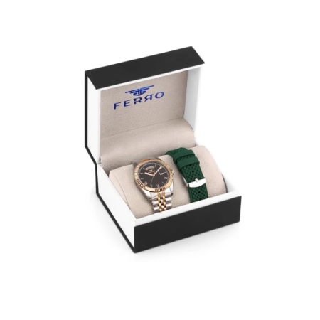 Ferro Çelik-Silikon Değiştirebilir Çift Kordunlu Erkek Kol Saati TH-F11130DA-E - Thumbnail