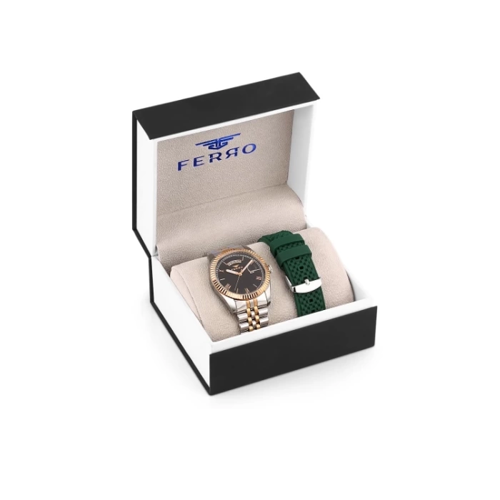 Ferro Çelik-Silikon Değiştirebilir Çift Kordunlu Erkek Kol Saati TH-F11130DA-E