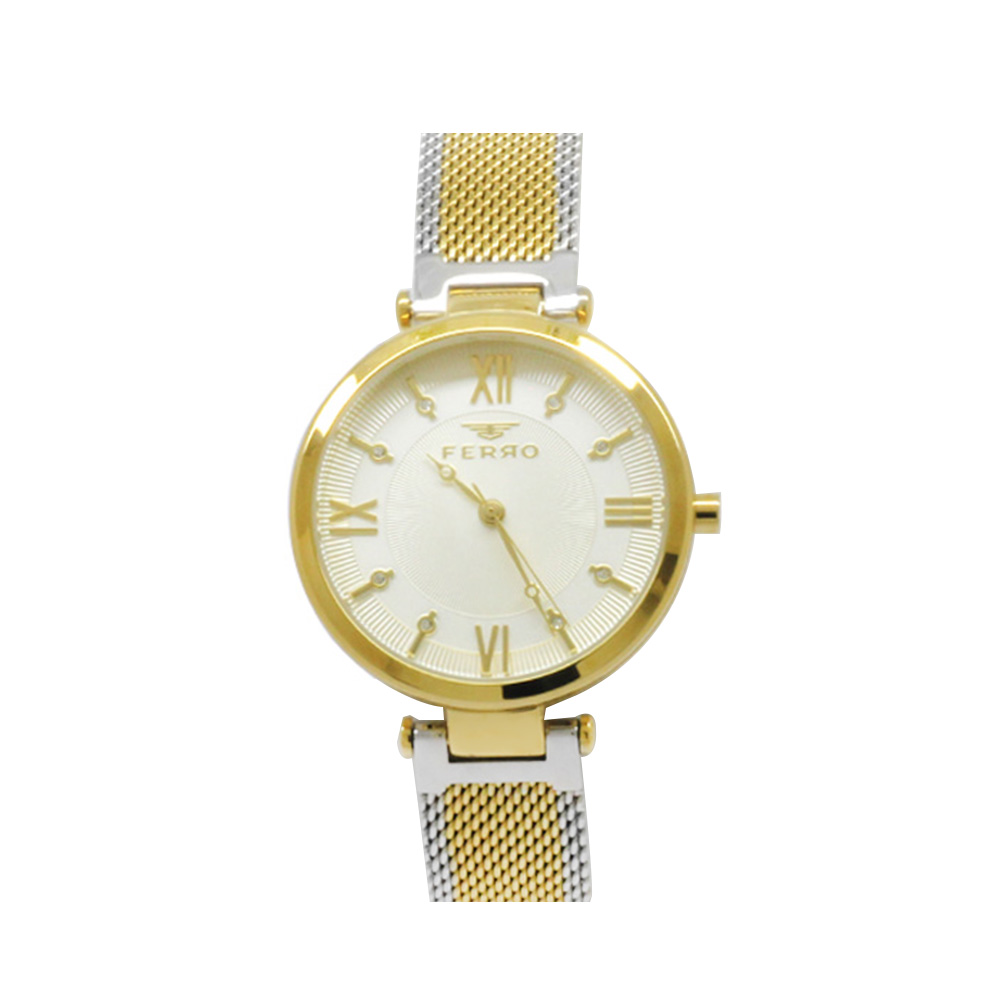 Ferro Gold-Gümüş Renk Hasır Kordonlu Kadın Kol Saati TH-F21232C-D