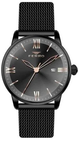 Ferro Siyah Renk Hasır Kordonlu Erkek Kol Saati TH-F11182C-G - Thumbnail