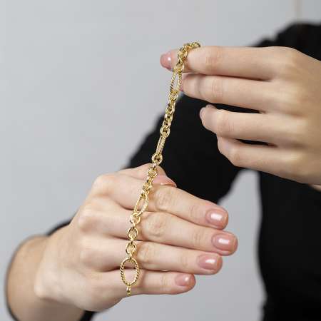 Gold Renk Halka Geçişli Halloy Model 925 Ayar Gümüş Kadın Bileklik - Thumbnail