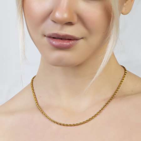 Gold Renk İnce Model Çelik Kadın Burma Zincir - Thumbnail