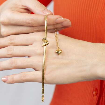 Gold Renk Kararmaz Metal Snake Zincirli Kelebek Tasarım Kadın Bileklik - Thumbnail