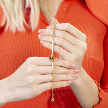 Gold Renk Kararmaz Metal Snake Zincirli Kır Çiçeği Tasarım Kadın Bileklik - Thumbnail