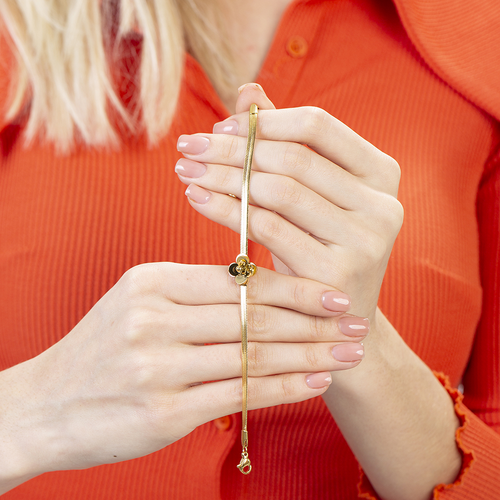Gold Renk Kararmaz Metal Snake Zincirli Kır Çiçeği Tasarım Kadın Bileklik