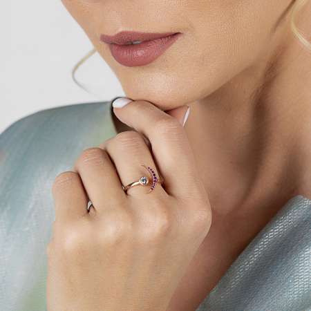 Gümüş Pembe Zirkon Taşlı Eklem Yüzüğü (model 1) - Thumbnail