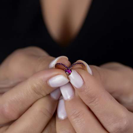 Gümüş Pembe Zirkon Taşlı Eklem Yüzüğü (model 2) - Thumbnail