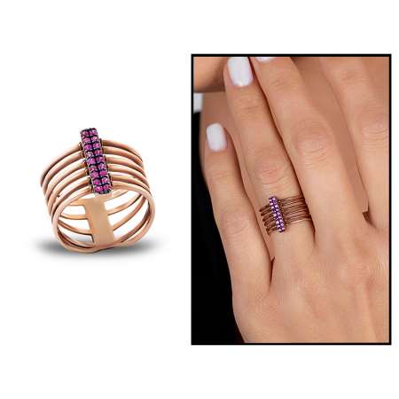 Gümüş Pembe Zirkon Taşlı Eklem Yüzüğü (model 3) - Thumbnail