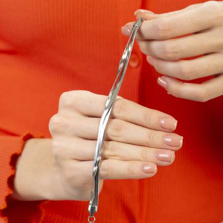 Gümüş Renk Kararmaz Metal Snake Zincirli Kadın Bileklik - Thumbnail