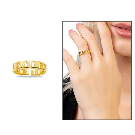 Gurmet Tasarım Gold Renk Free Size 925 Ayar Gümüş Kadın Yüzük - Thumbnail