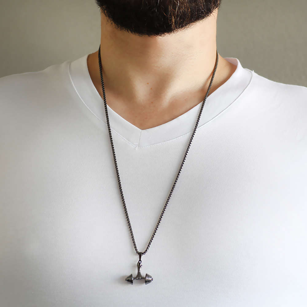Halter Tasarım Siyah Renk Zincir Pirinç Kolye