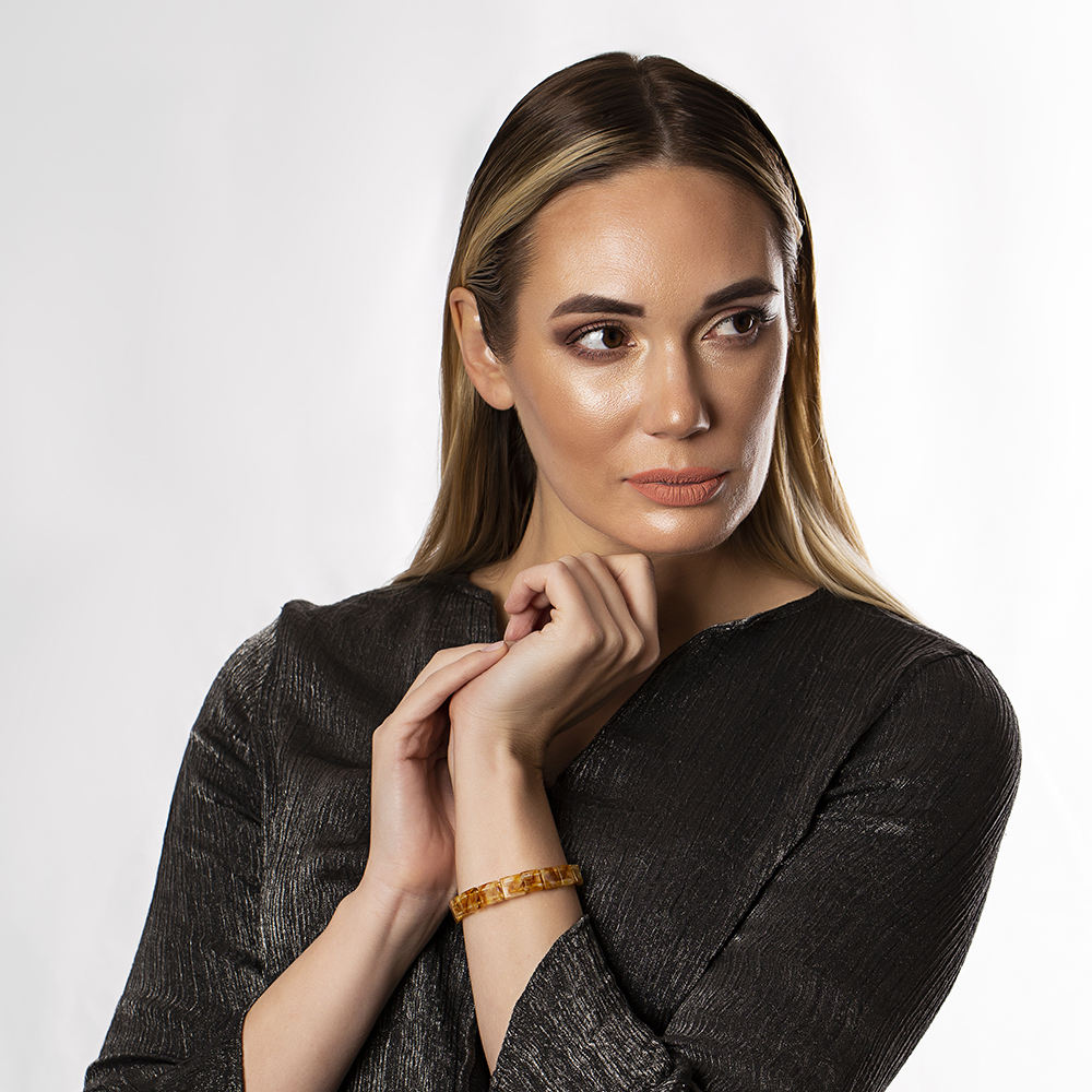 Hareli Limon Rengi Doğal Damla Kehribar Rolex Unisex Bileklik