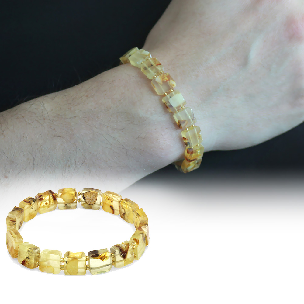Hareli Mat Sarı-Beyaz Renk Doğal Damla Kehribar Rolex Erkek Bileklik