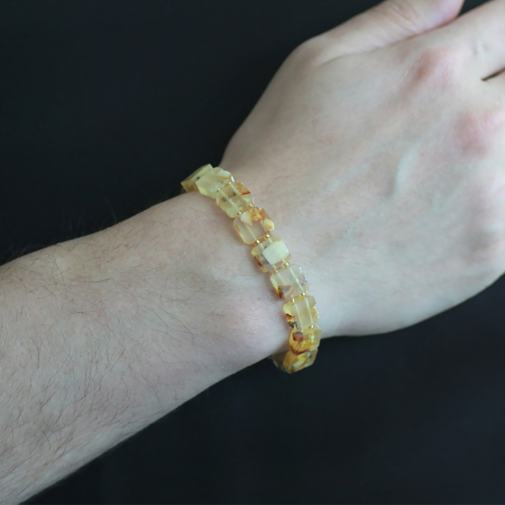 Hareli Mat Sarı-Beyaz Renk Doğal Damla Kehribar Rolex Erkek Bileklik