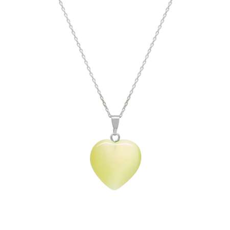 Kalp Tasarım 925 Ayar Gümüş Zincirli Çift Taraflı Soft Yeşil Kedigözü Kolye - Thumbnail