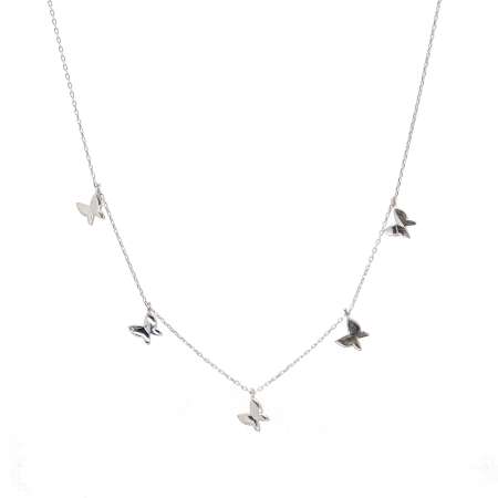 Kelebek Detaylı Silver Renk 925 Ayar Gümüş Kadın Şans Kolyesi - Thumbnail