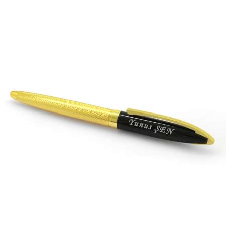 Kişiye Özel İsim Yazılı Sarı-Siyah Renk Roller Tükenmez Kalem - Thumbnail