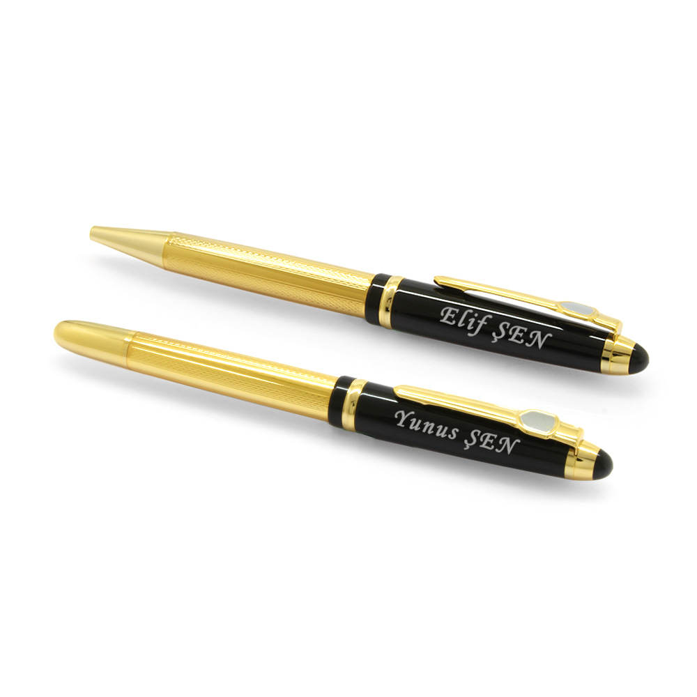 Kişiye Özel İsim Yazılı Sarı-Siyah Roller Tükenmez Kalem Seti