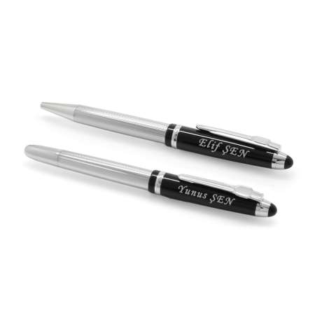 Kişiye Özel İsim Yazılı Siyah-Beyaz Roller Tükenmez Kalem Seti - Thumbnail
