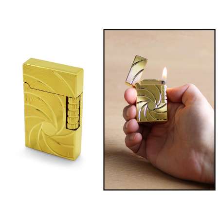 Kişiye Özel İsim Yazılı Zippo Tasarım Helezon Desenli Gold Renk Taşlı Çakmak - Thumbnail
