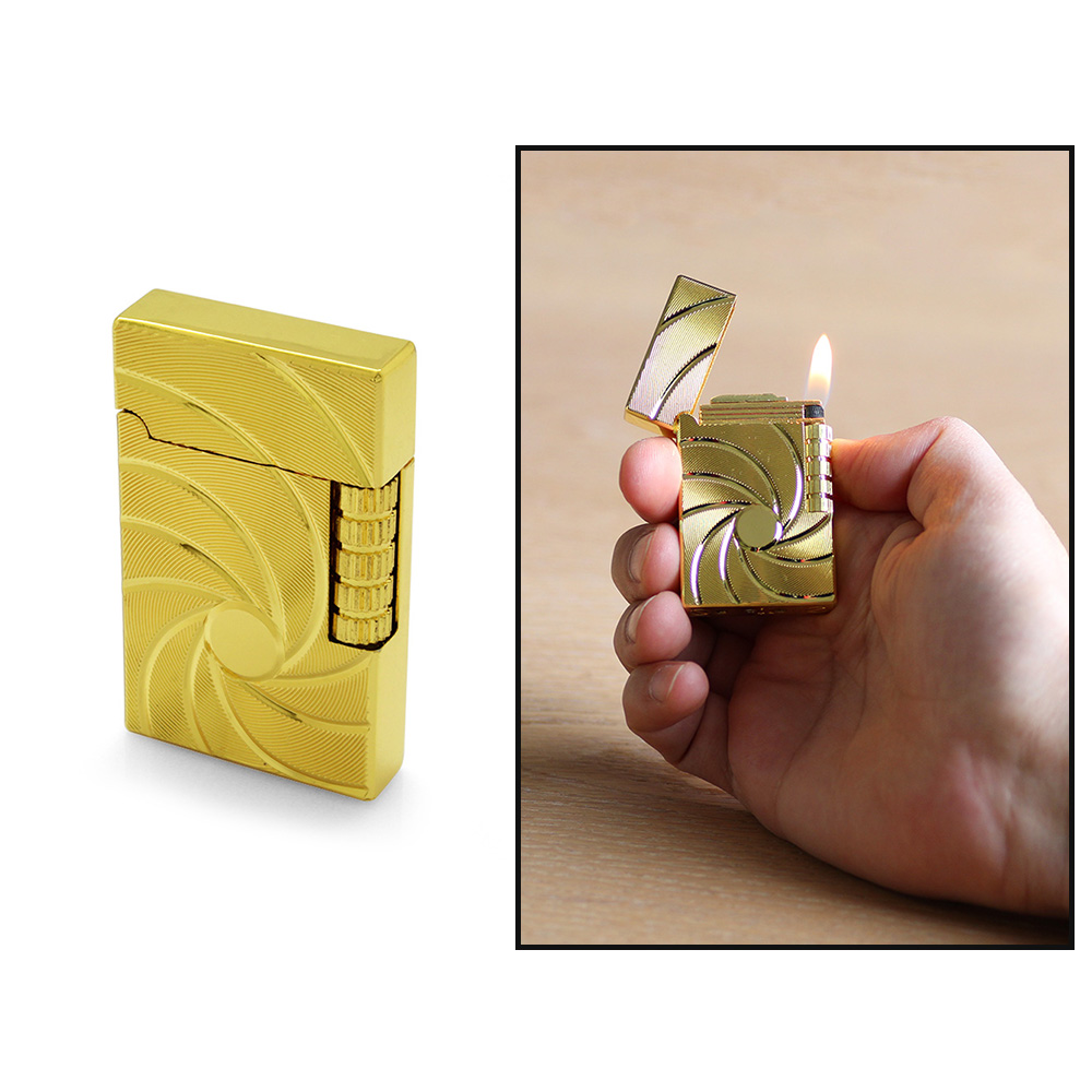 Kişiye Özel İsim Yazılı Zippo Tasarım Helezon Desenli Gold Renk Taşlı Çakmak