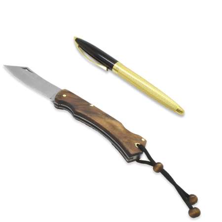 Kök Ceviz Ağacı Kabzalı Ustra Model Sırttan Kilit Mekanizmalı Kişiye Özel İsim Yazılı 4116 Karartılmış Çelik Avcı/Kamp Bıçağı - Thumbnail
