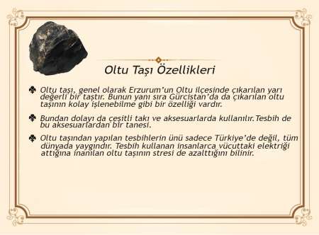 Kumpas İşçilikli Gümüş-Firuze İşlemeli Arpa Kesim Erzurum Oltu Taşı Tesbih (M-1) - Thumbnail